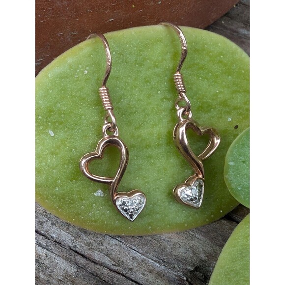 Vintage Sterling Gold Vermeil Heart Earrings - Picture 7 of 9